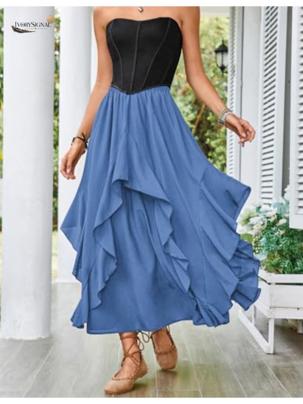 Long Ruffled Flowy Renaissance Maxi Skirt - Picture 2 of 6